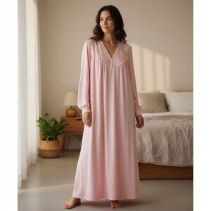 Vanity Fair Pink Long Chemise with Lace Detail